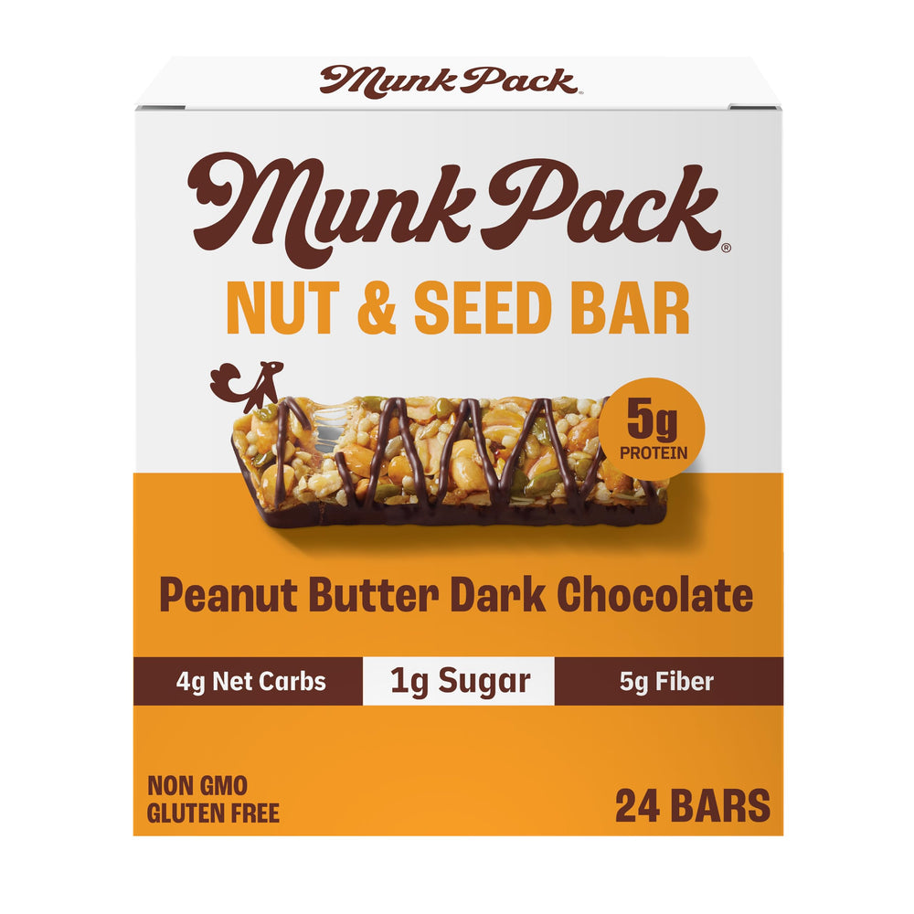 Munk Pack Nut and Seed Bars close-up showing peanut butter dark chocolate texture for on-the-go energy