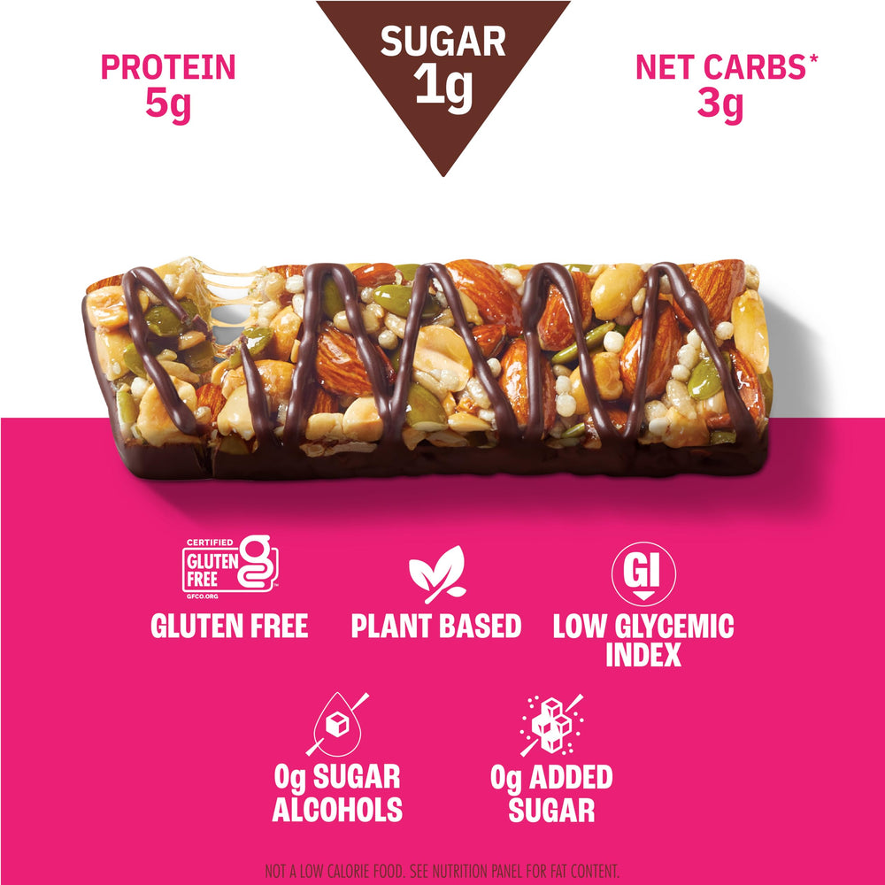 Munk Pack Nut and Seed Bars bite view shows sea salt and chocolate flavor.