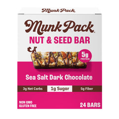 Munk Pack Nut and Seed Bars with Sea Salt Dark Chocolate in package for on-the-go snacking