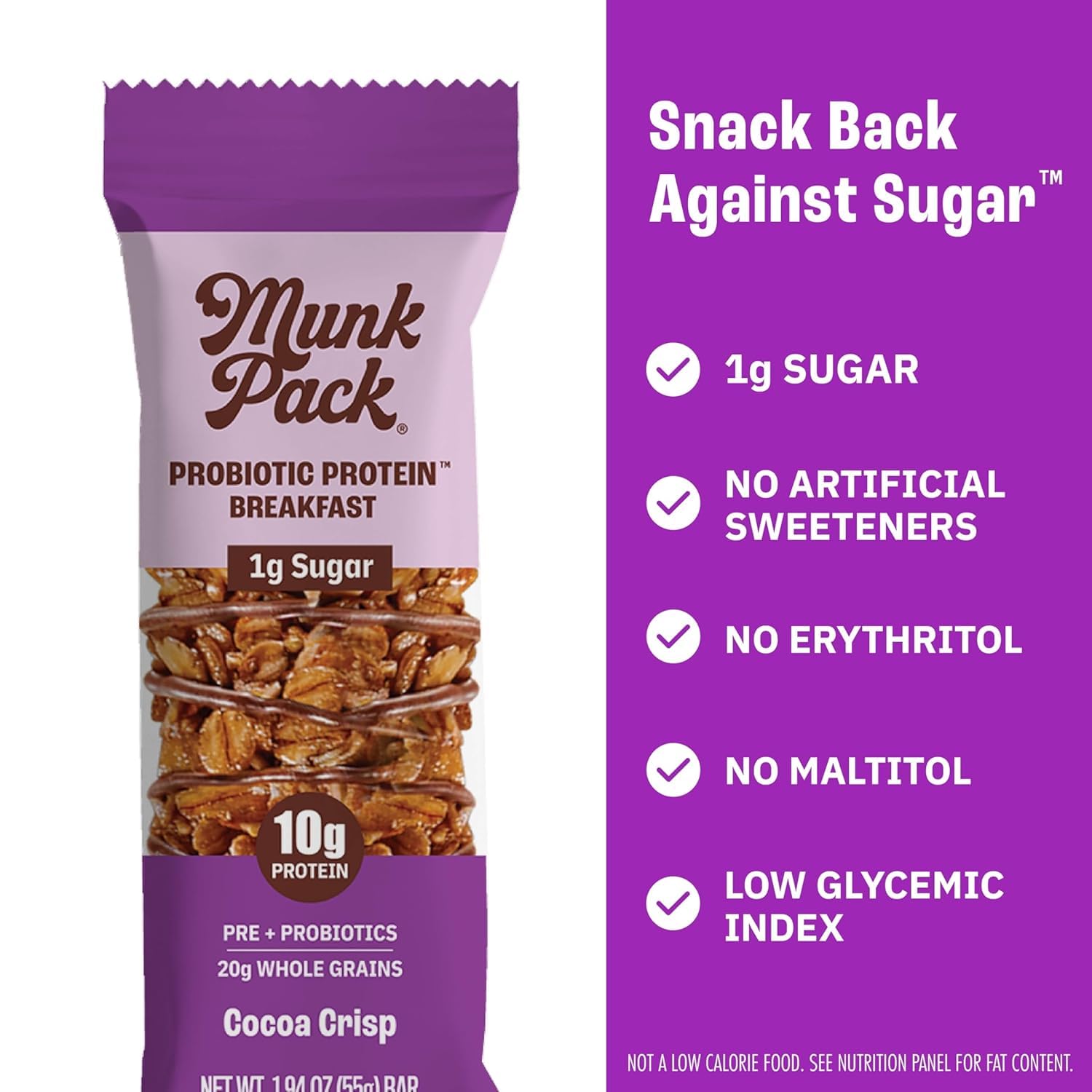 Munk Pack blueberries bar with label emphasizing fiber boost
