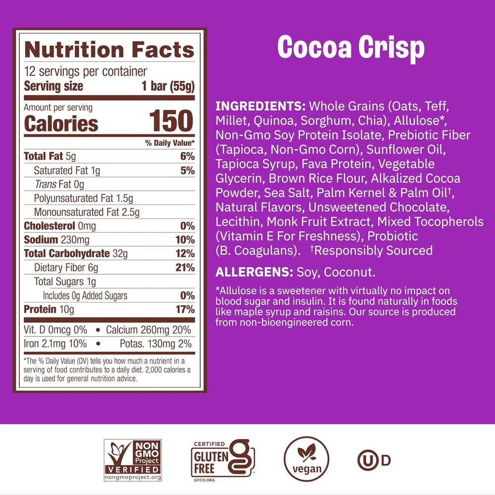 Packaging close-up highlighting gluten-free claim and fiber content.