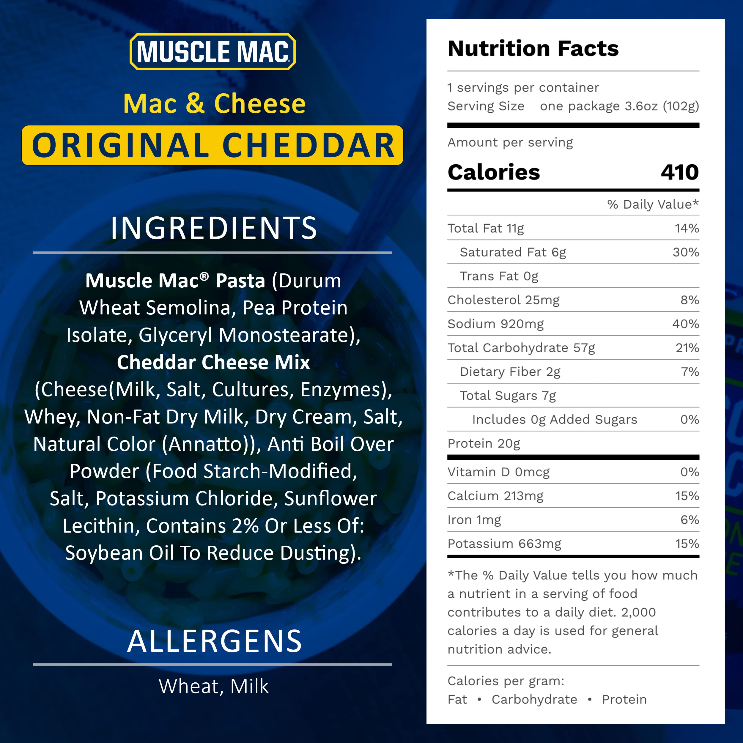 Muscle Mac ingredients label emphasizes no artificial colors or flavors