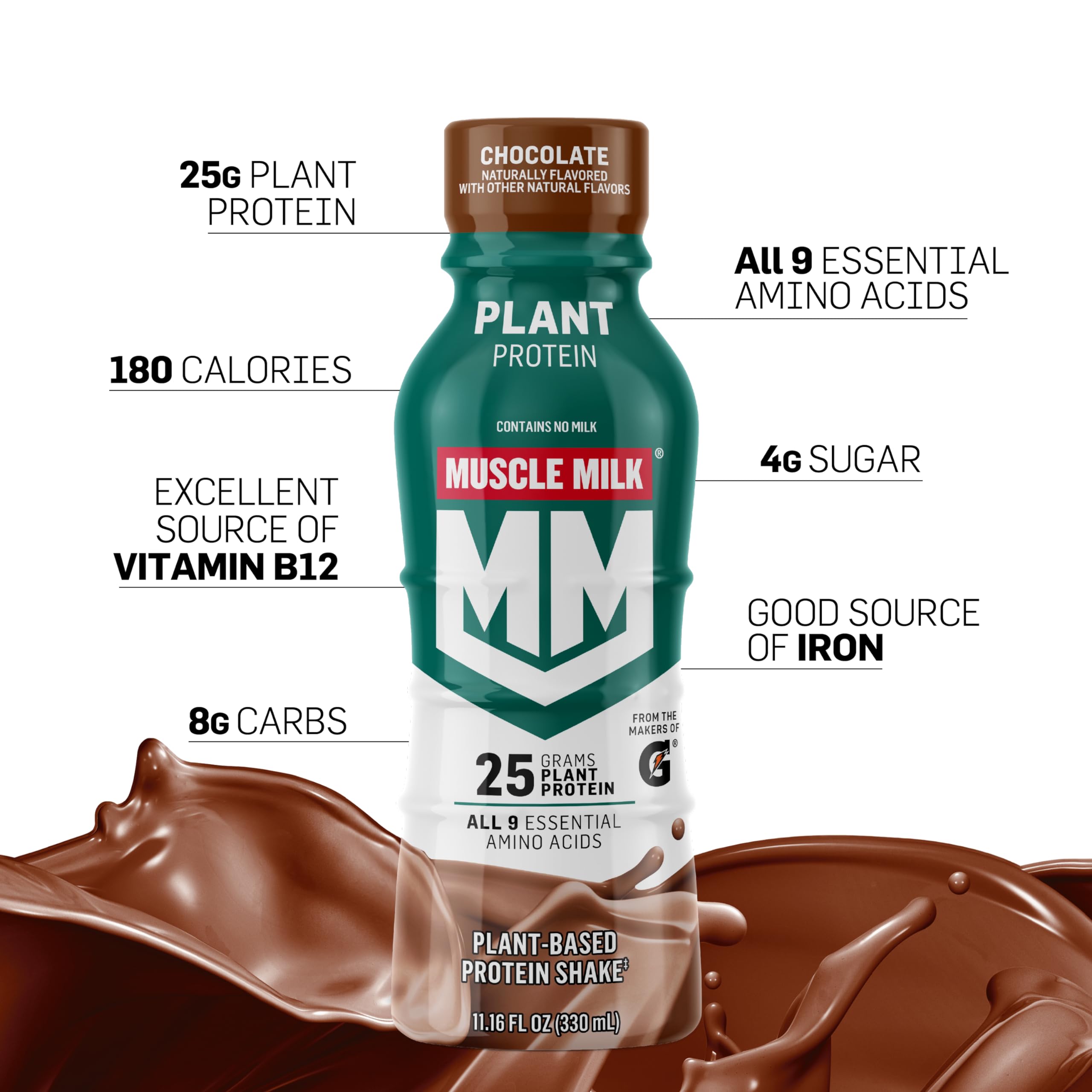Muscle Milk Plant Based Protein Shake served in a glass with a layered look.
