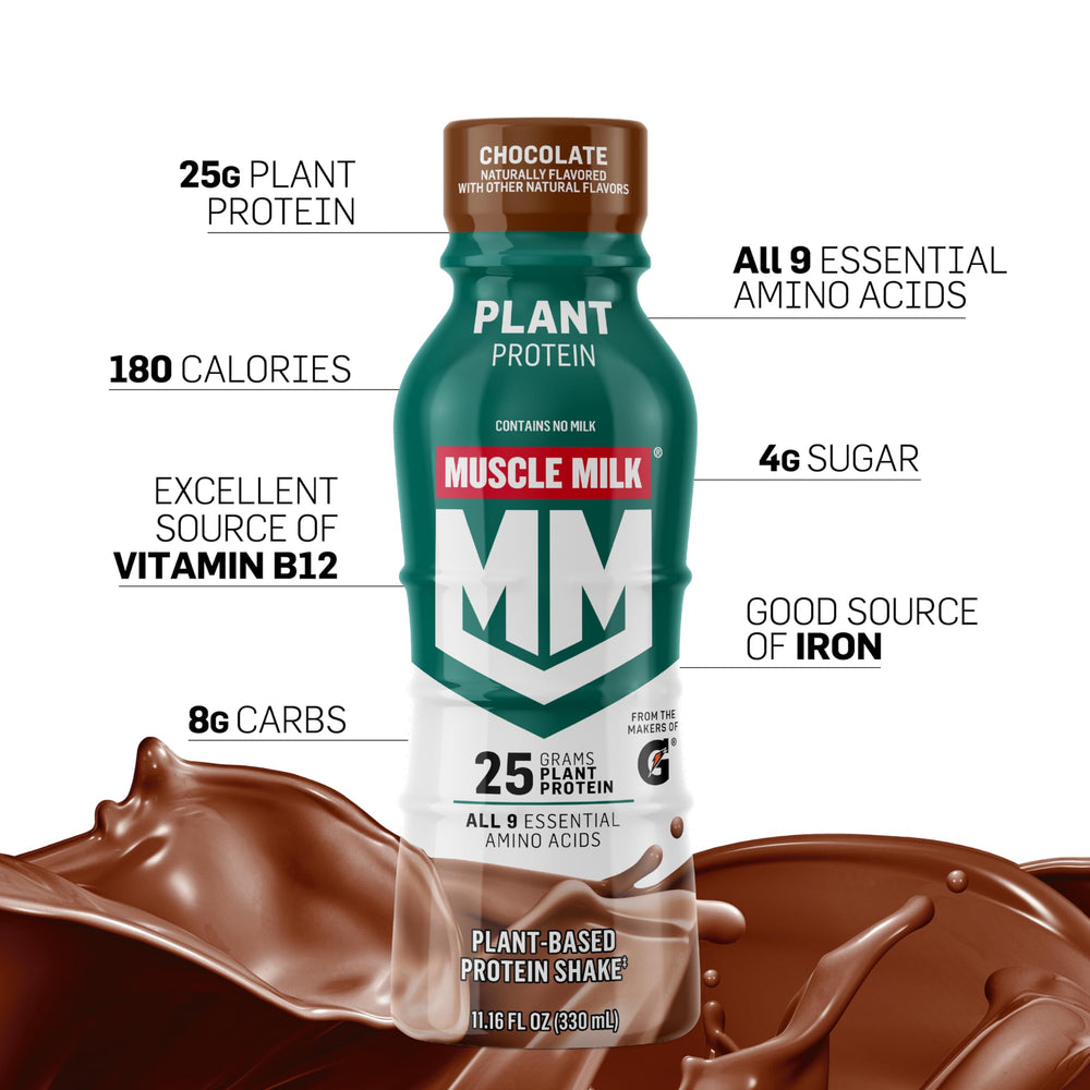 Muscle Milk Plant Based Protein Shake served in a glass with a layered look.