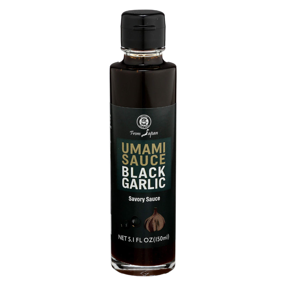 Muso From Japan Black Garlic Umami Sauce bottle pour enhances savory meals
