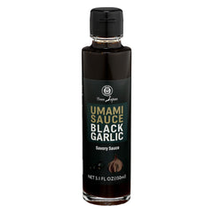 Muso From Japan Black Garlic Umami Sauce bottle pour enhances savory meals