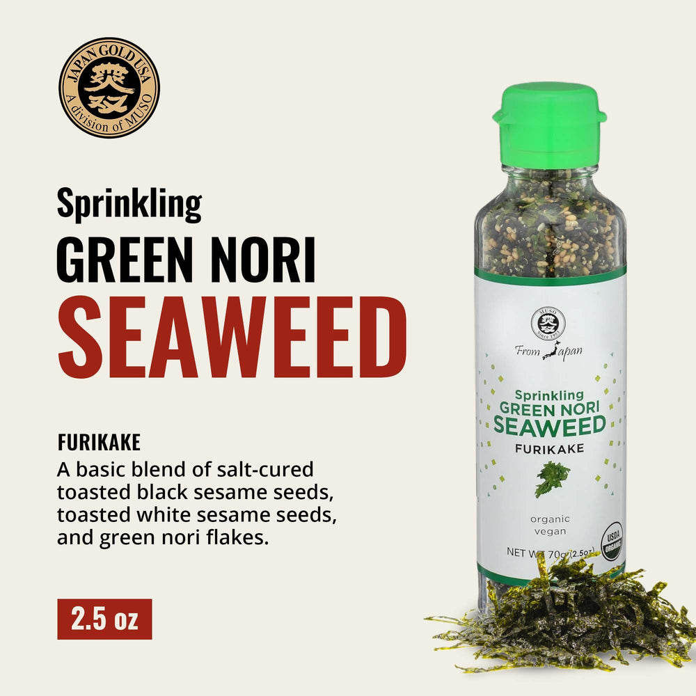 Muso From Japan green nori furikake on white rice boosts flavor naturally.