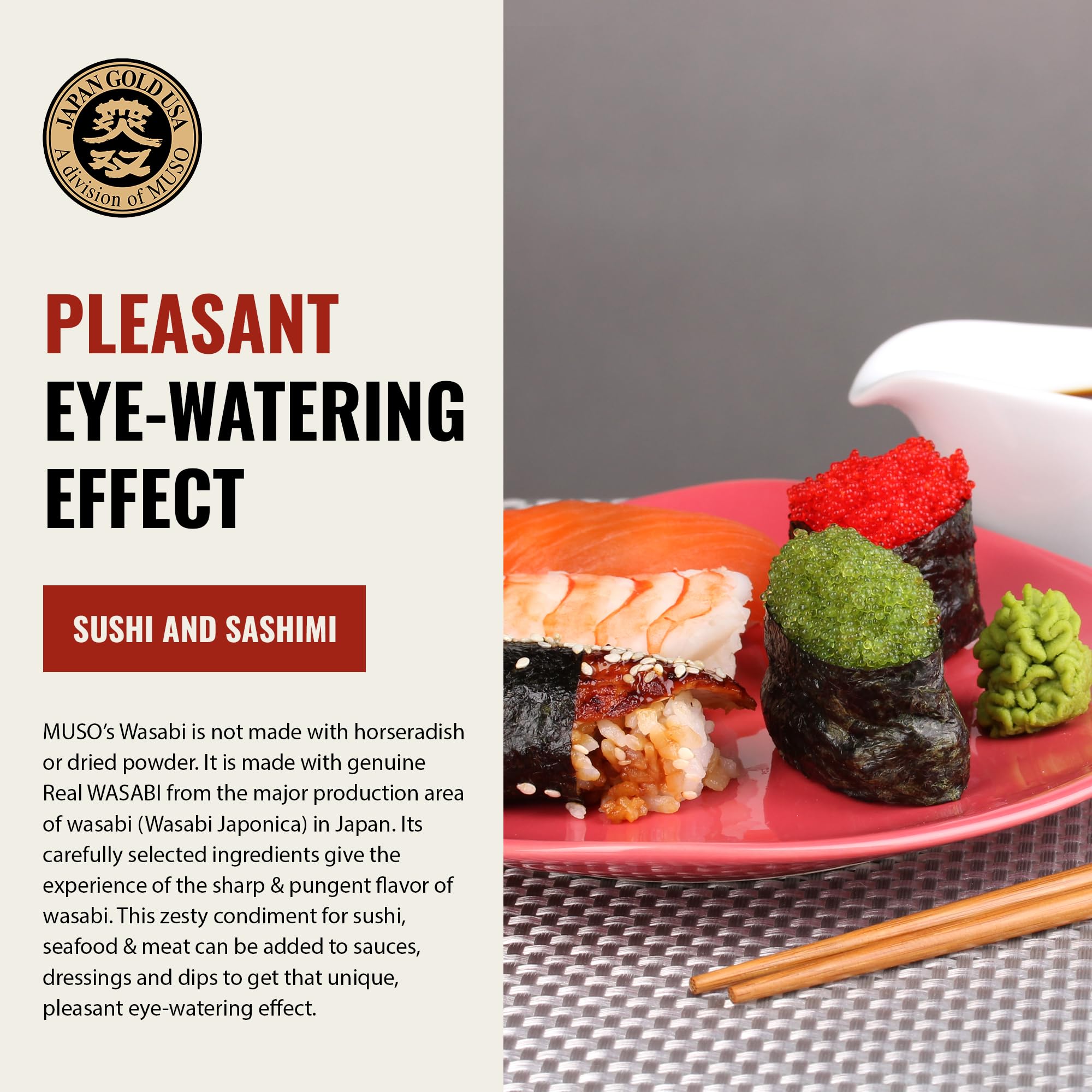 Muso From Japan Real Wasabi packaging emphasizing convenient 1.52 oz tube