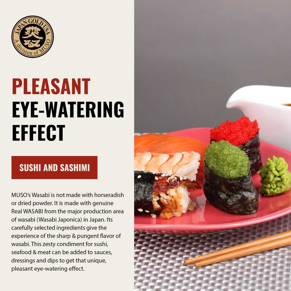 Muso From Japan Real Wasabi packaging emphasizing convenient 1.52 oz tube