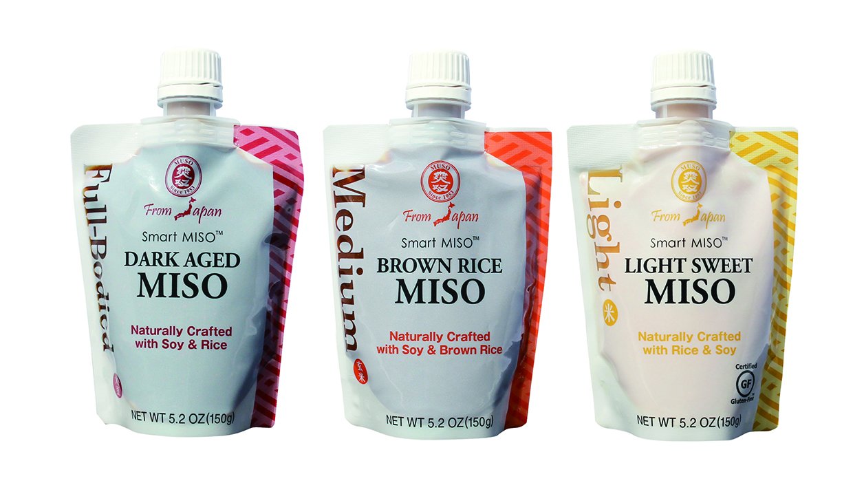 Muso From Japan Smart Miso Light Sweet gluten-free label on jar.