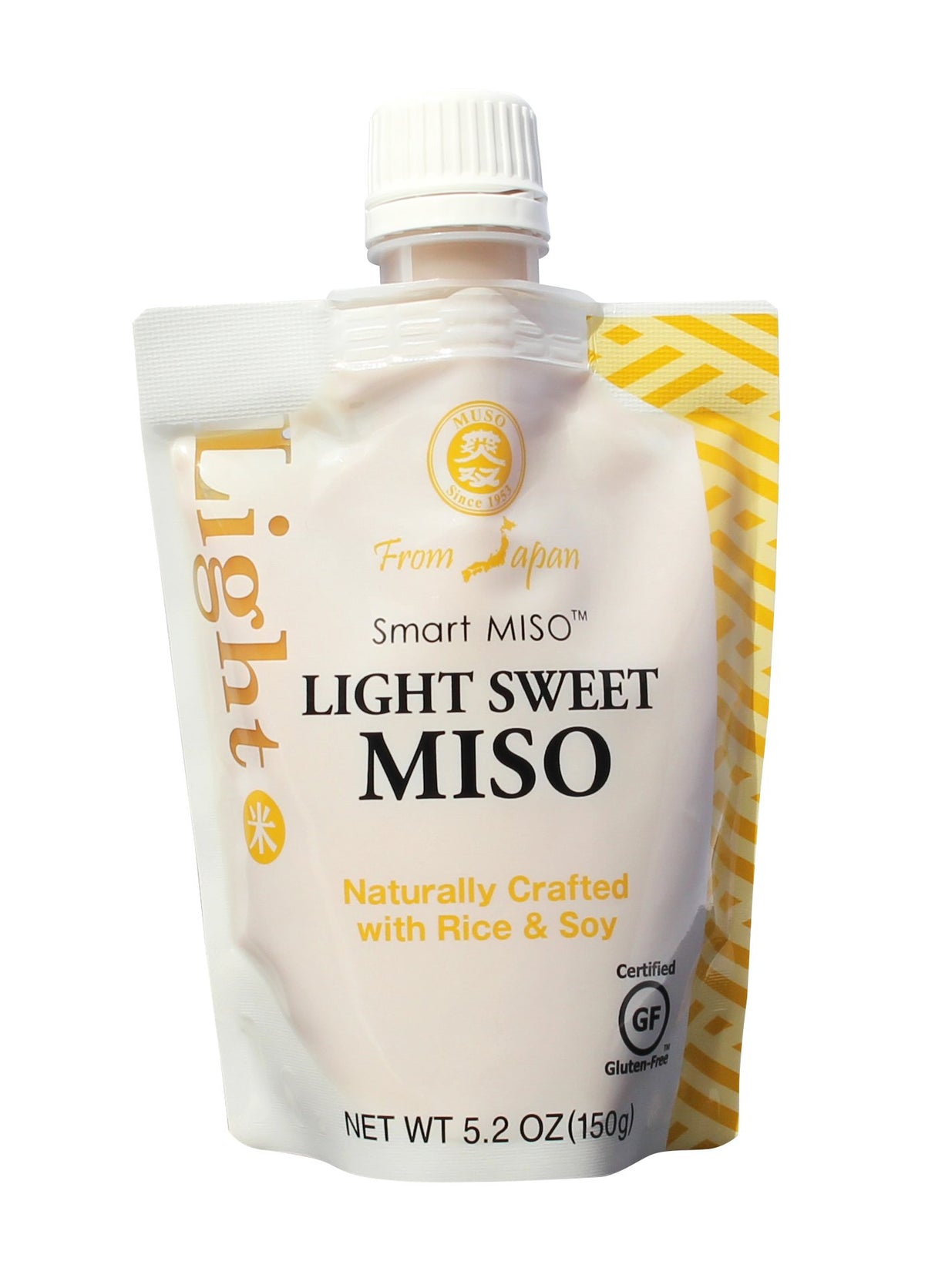 Muso From Japan Smart Miso Light Sweet pack front; six-pack gluten-free pantry staple.