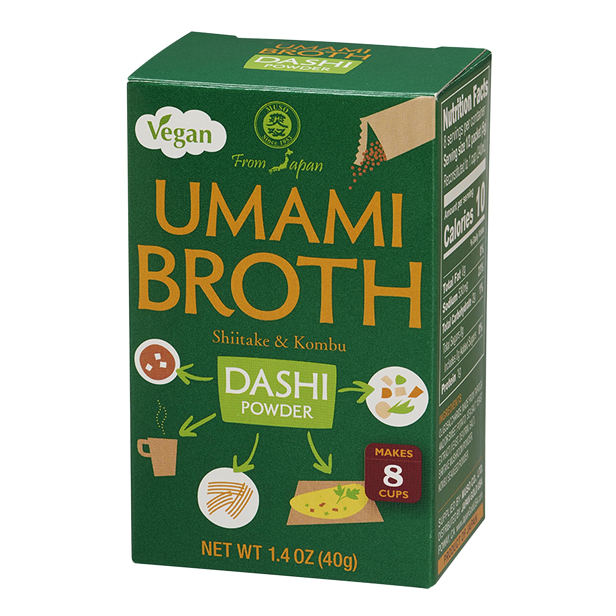 Muso From Japan umami dashi powder sachets provide vegan flavor boosts for meals.