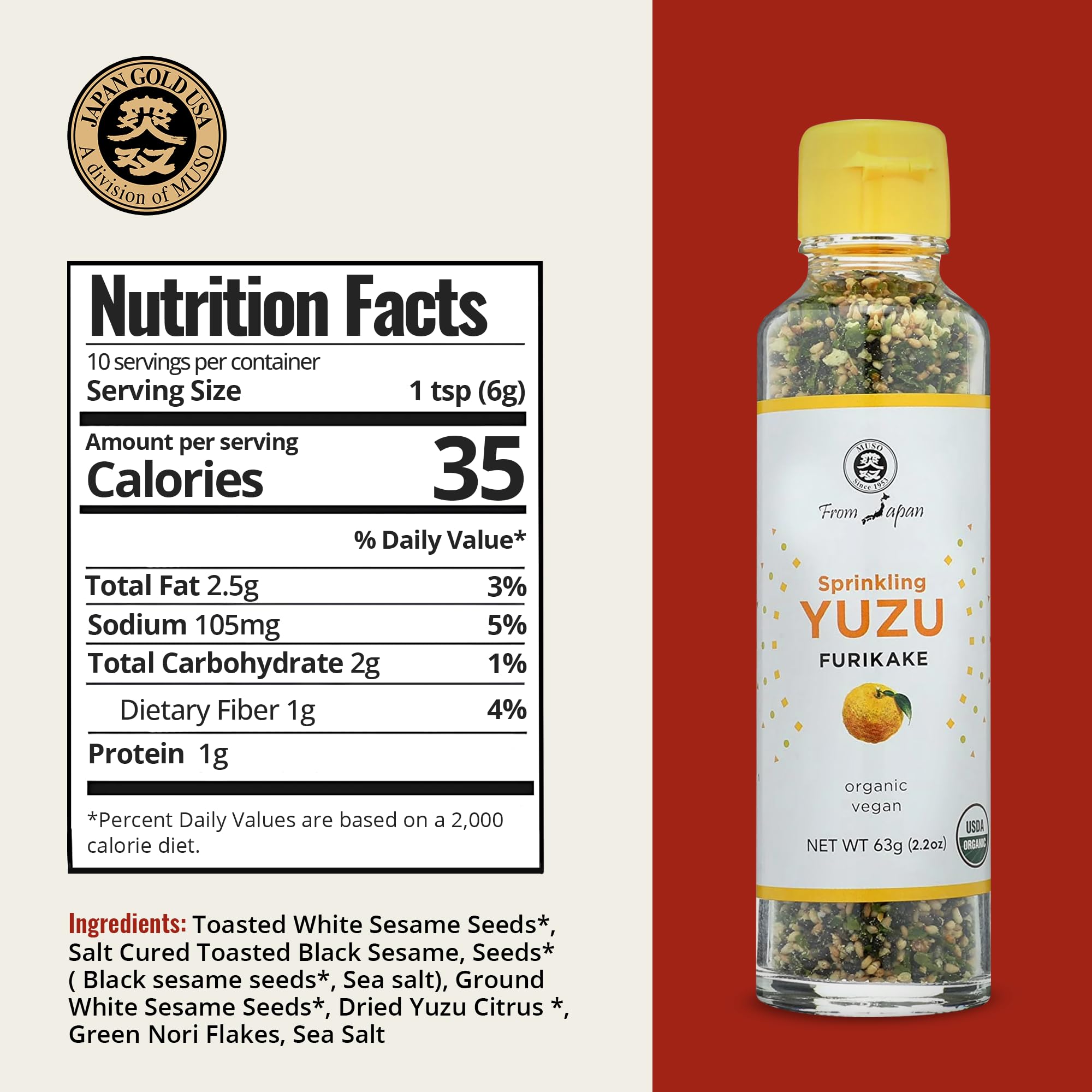 Muso From Japan yuzu furikake ingredients close-up showing organic components