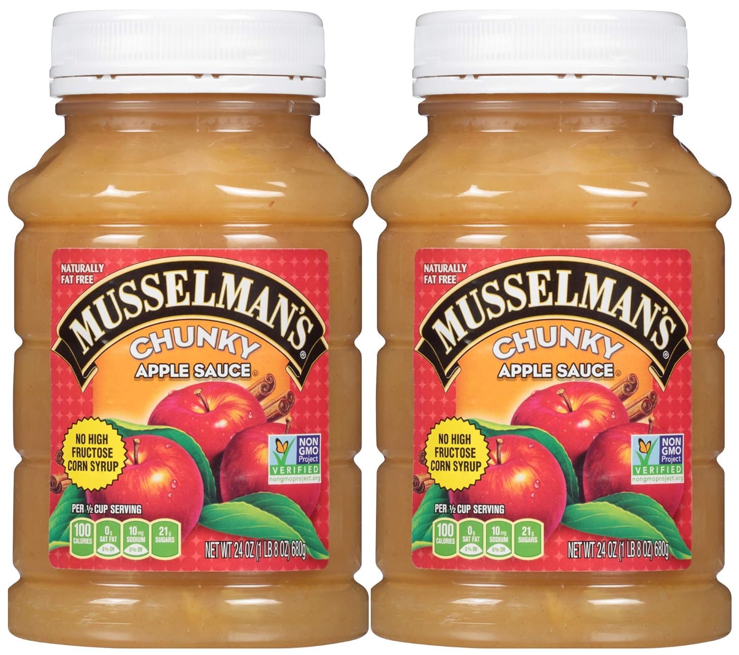 Musselman's Chunky Apple Sauce front view in a 24 oz jar, perfect for quick snacks.