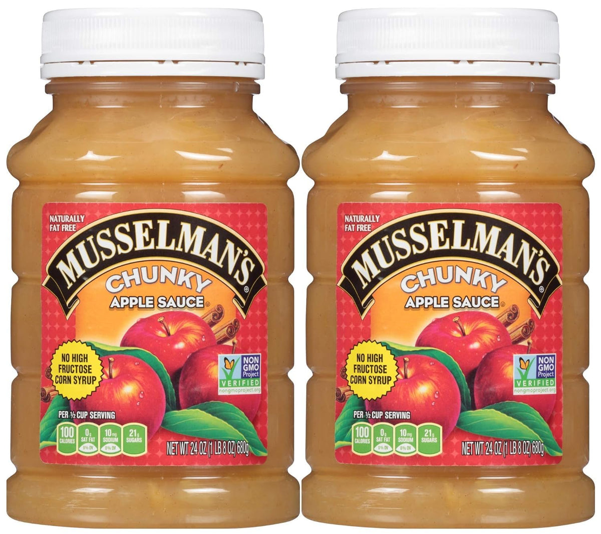 Musselman's Chunky Apple Sauce front view in a 24 oz jar, perfect for quick snacks.