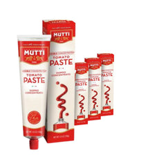 Mutti Doppio Concentrato tube front view, a quick, rich sauce booster.