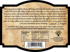 Close-up of MV Vargas California Dry Jerky slices showing extra dry texture and seasoning