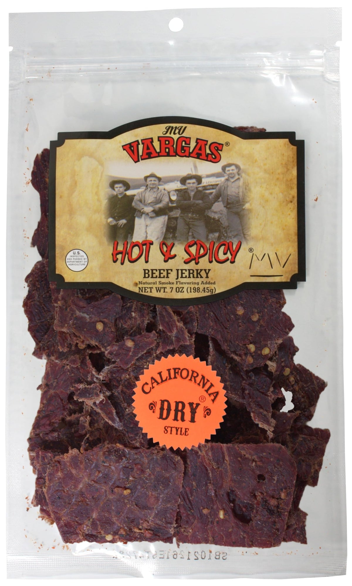MV Vargas California Dry Style Jerky hot-spicy packshot; bold on-the-go snack
