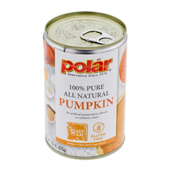 MW Polar All Natural Pumpkin can closeup showing pure pumpkin in a BPA-free can for baking
