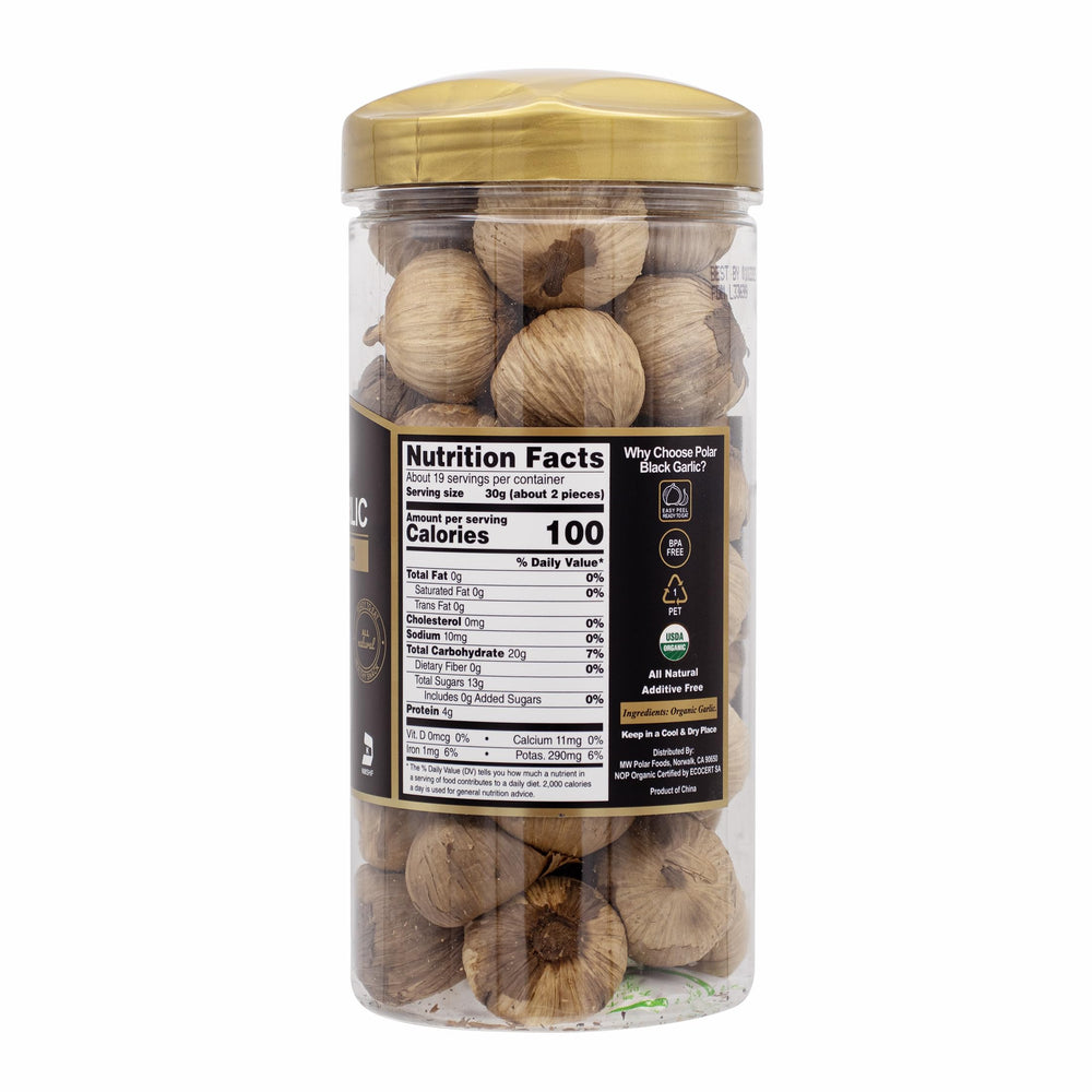 MW Polar Black Garlic easy-peel bulbs for quick snacking and cooking.
