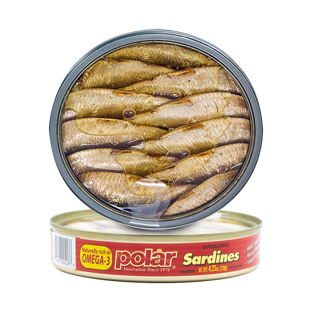 MW Polar Brisling sardines in olive oil can, convenient ready-to-eat snack.