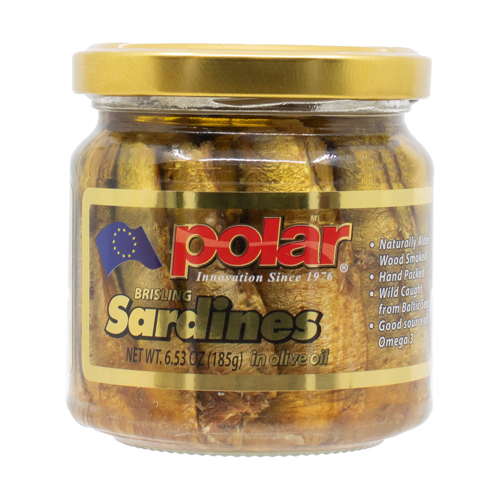 MW Polar Brisling sardines in olive oil served as tapas on a plate