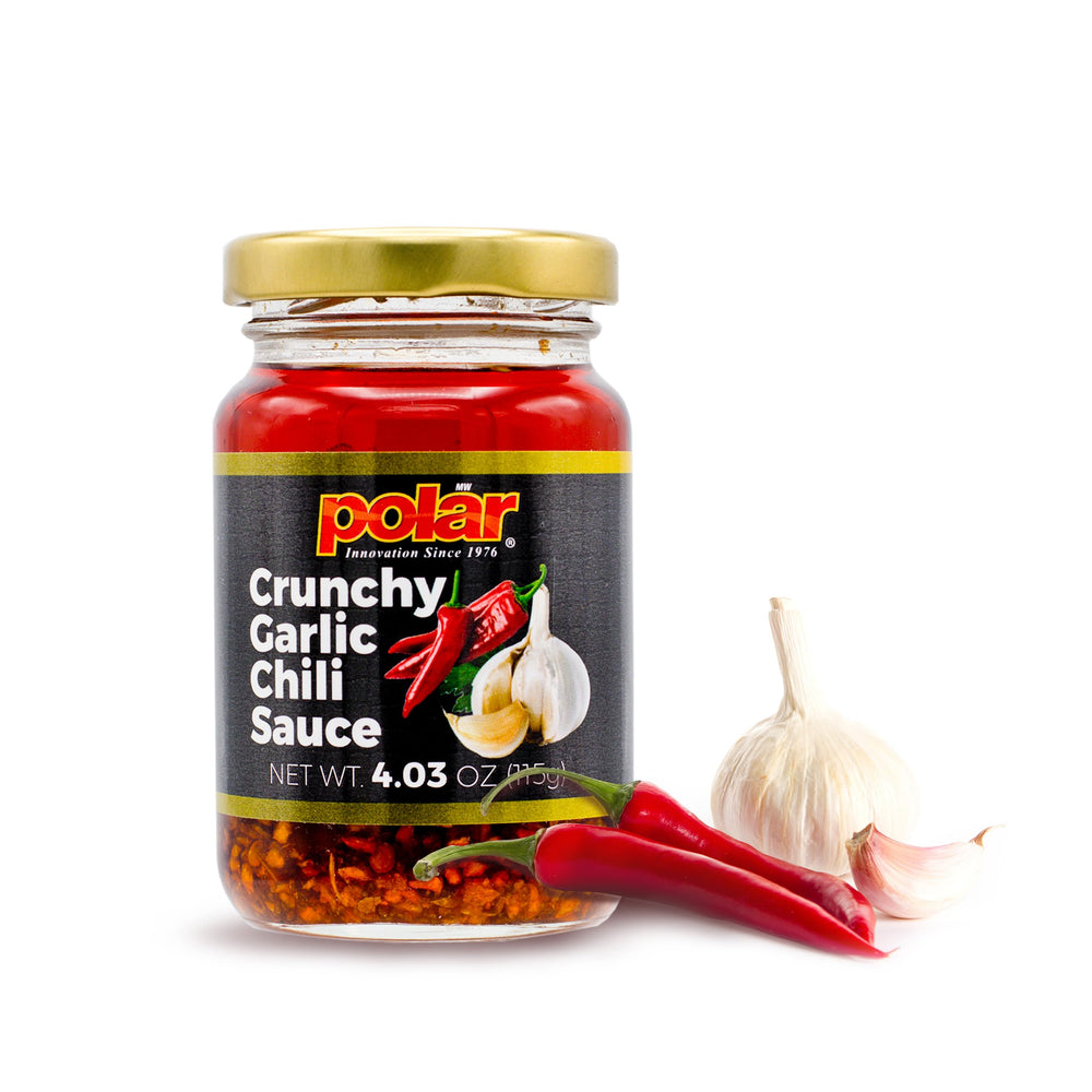 MW Polar Crunchy Garlic Chili Sauce jar close-up showing garlicky heat and crunchy texture for tacos.