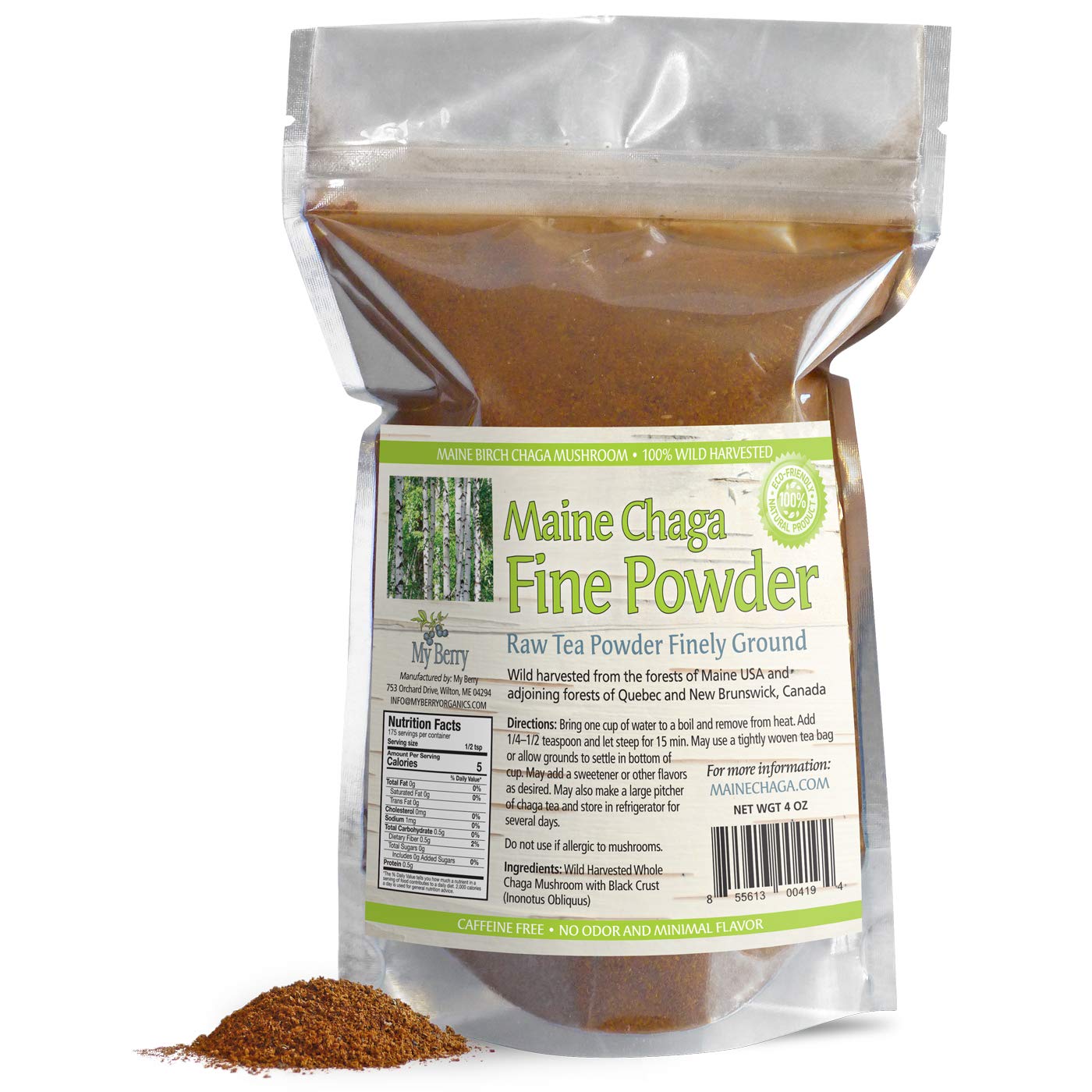 My Berry Chaga fine powder forest harvest close-up highlighting wild origin and antioxidant potential