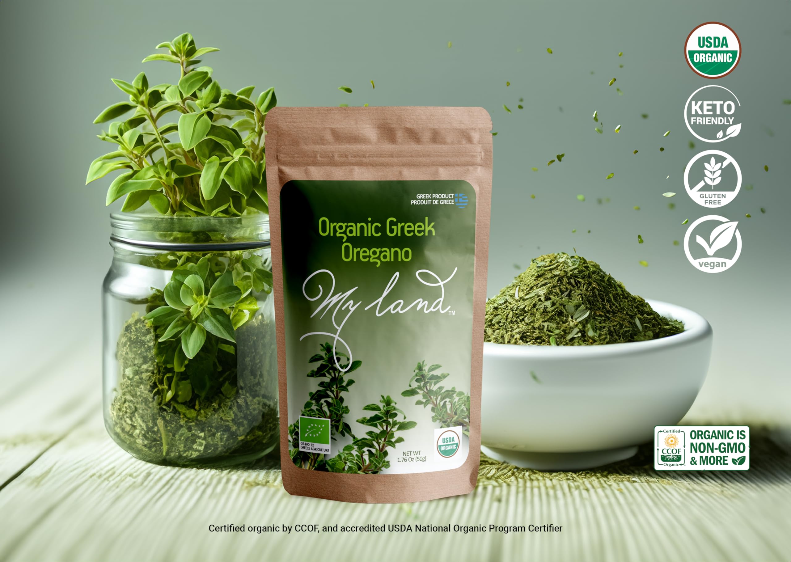 My Land oregano brewing caffeine free herbal tea in a cup