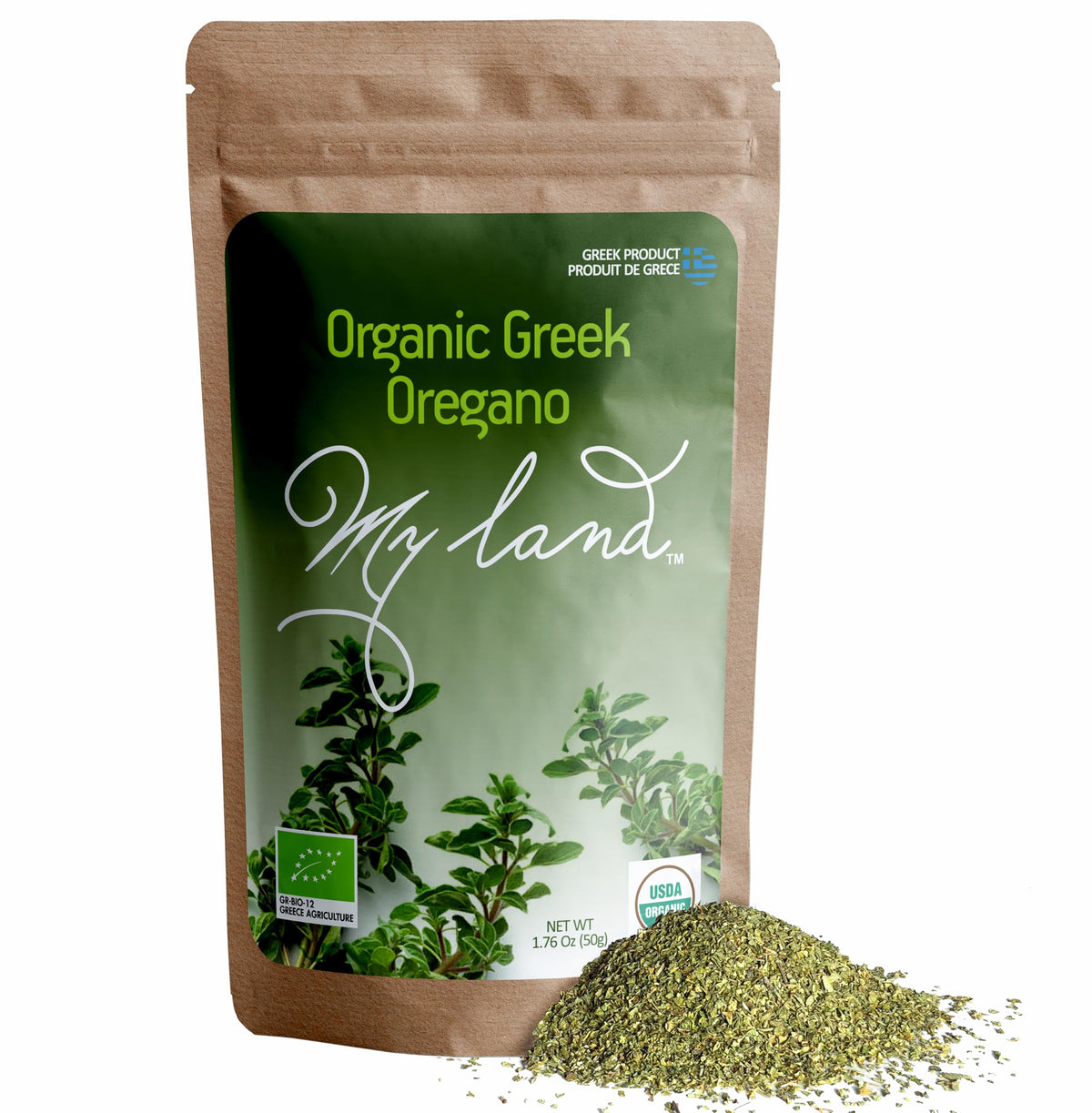 My Land Organic Greek oregano dried leaves ready to season Mediterranean dishes