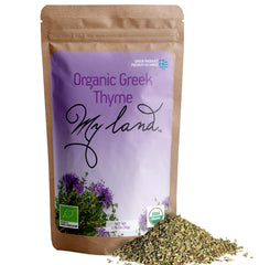 MY LAND thyme leaves pack shot showing organic herb for cooking and tea.