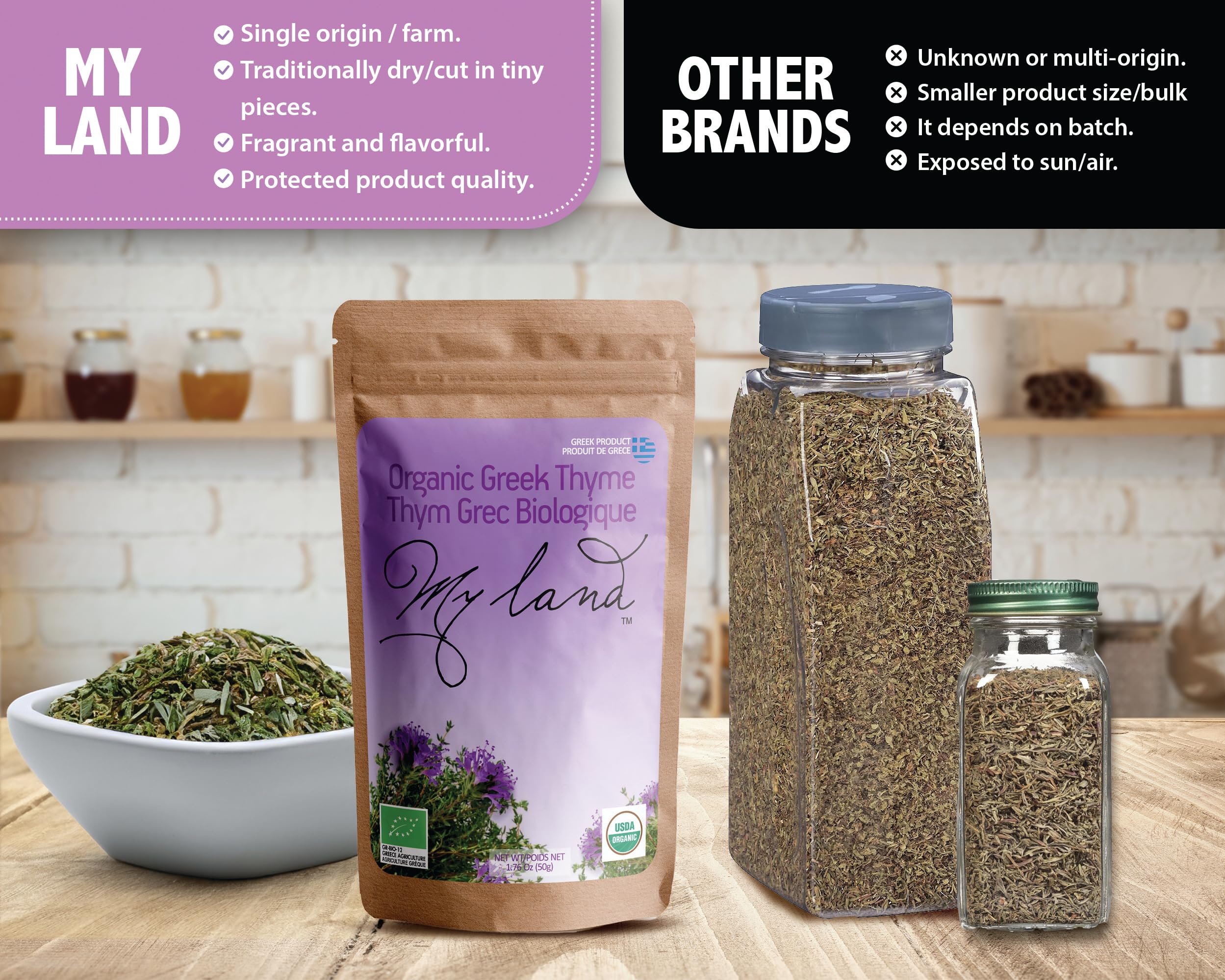 MY LAND thyme leaves resealable pouch keeps aroma and freshness intact.