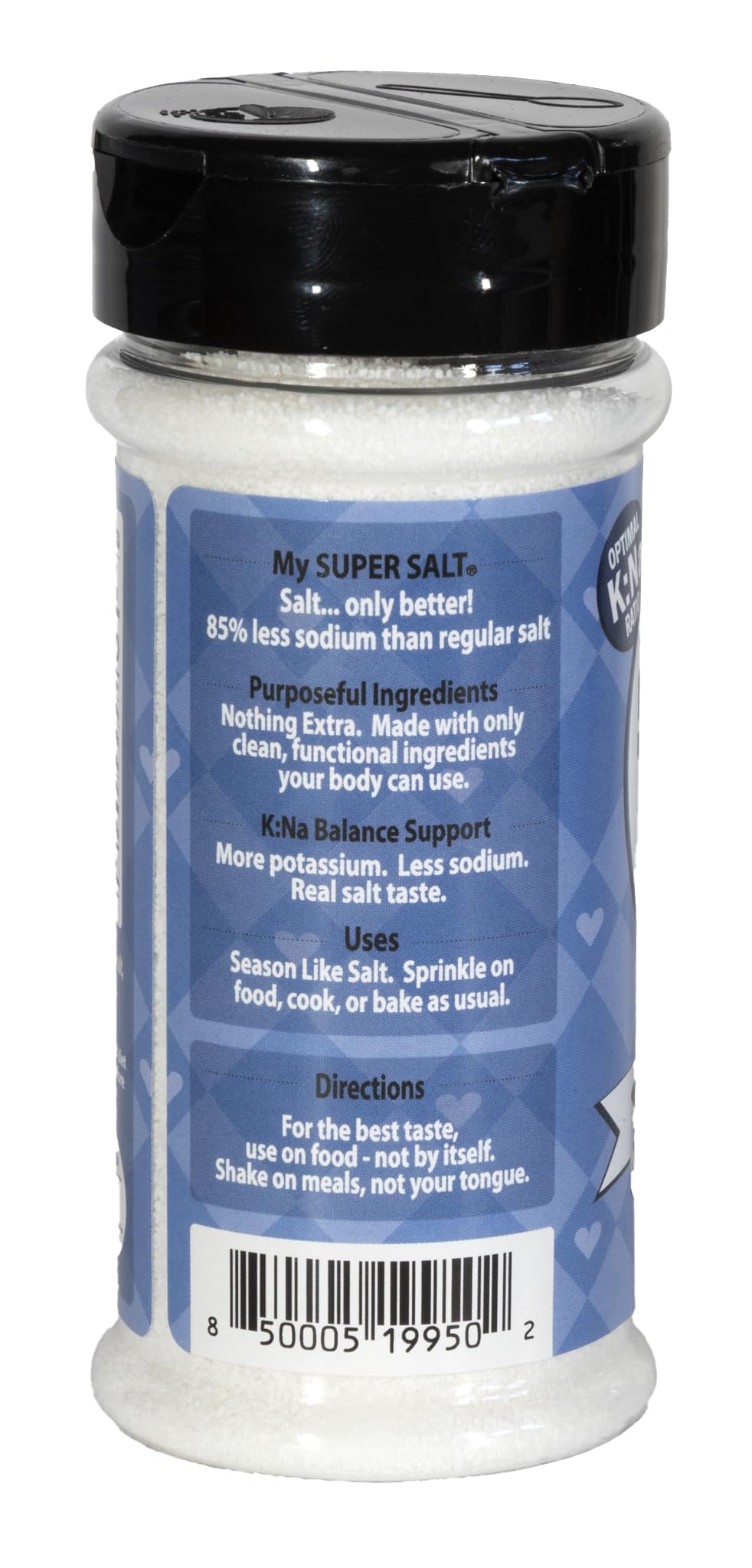 My Salt Super Salt shaker on counter ready to season meals and snacks.