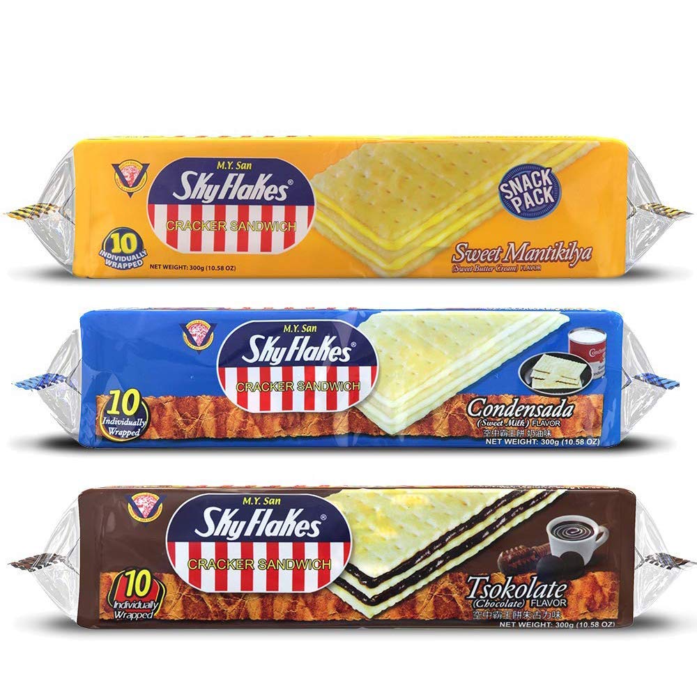 M.Y. San SkyFlakes sandwich chocolate front view, a quick cravings snack