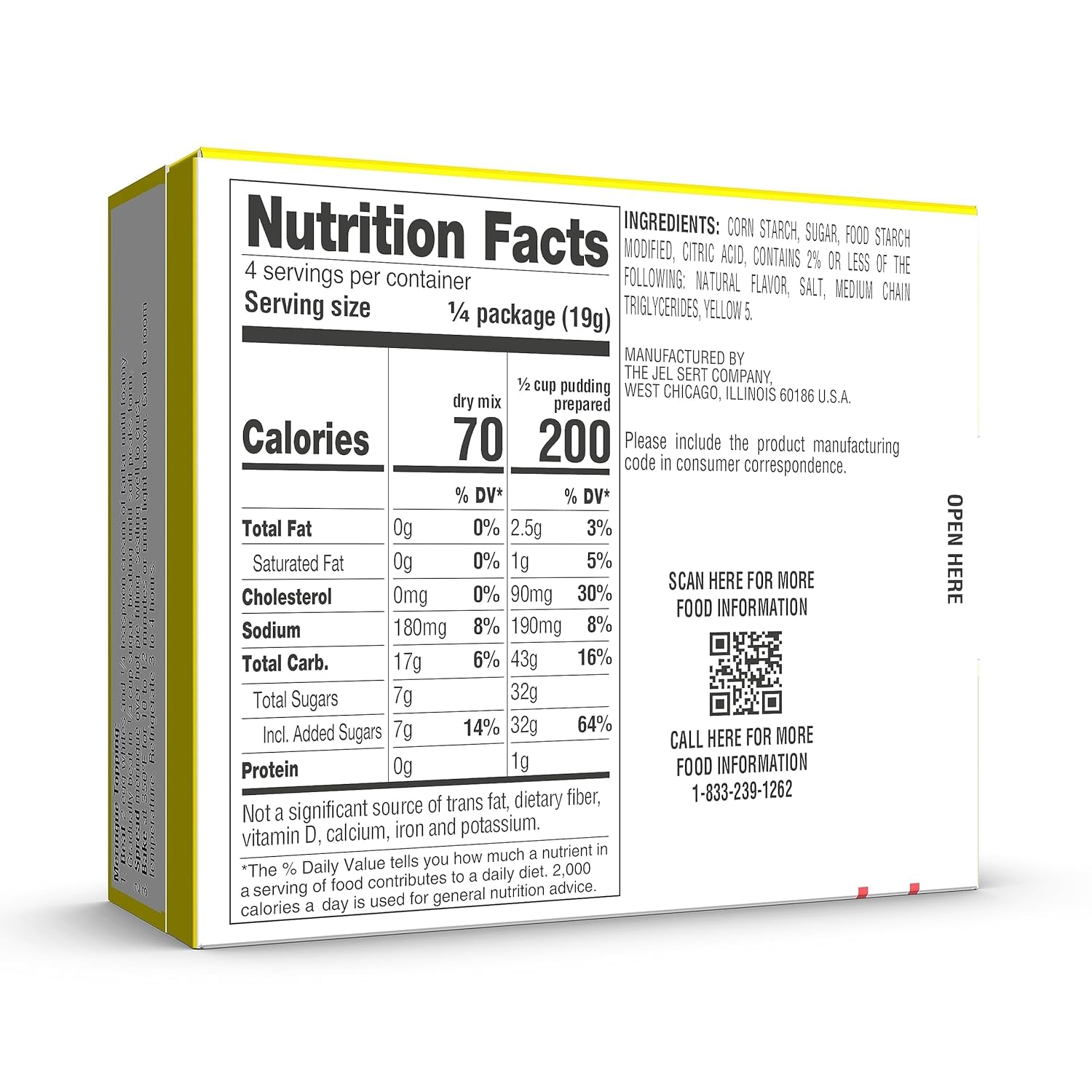 My-T-Fine lemon pudding pack back with nutritional and Kosher certification details.