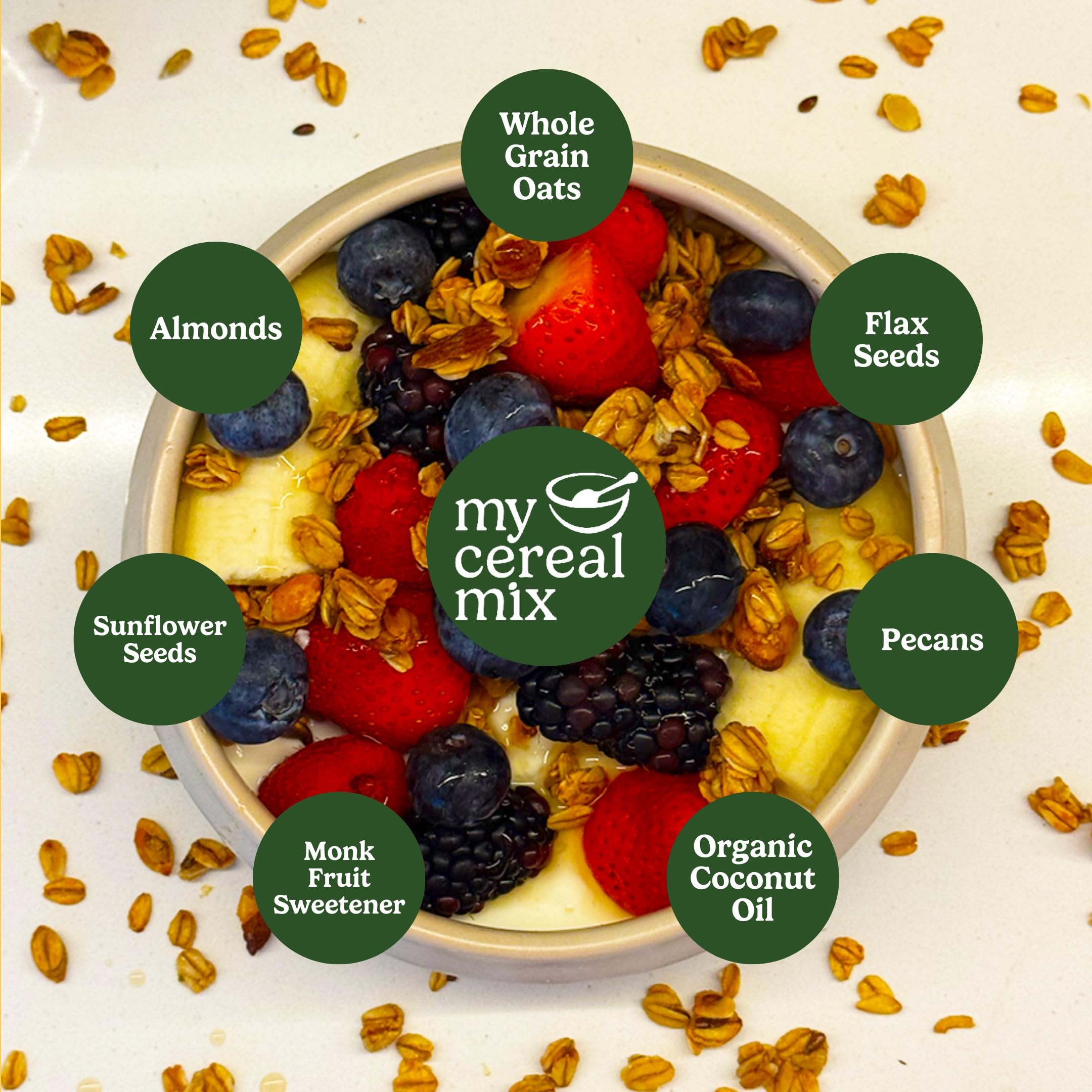 MyCerealMix non-GMO oats in gluten-free, plant-based blend.