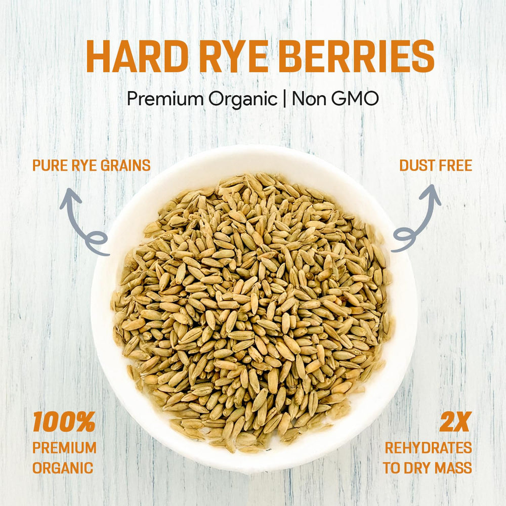 Mycology Basics rye berries with organic certification emblem on label