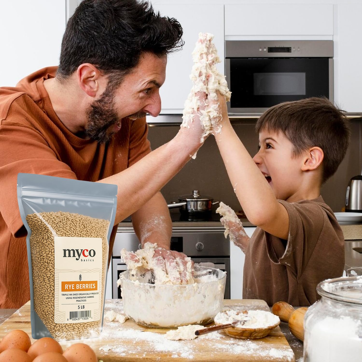 Mycology Basics resealable bag preserves freshness of clean rye berries.