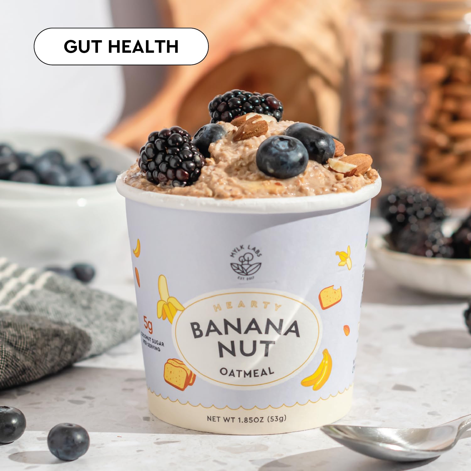 Banana notes and aroma shine in MYLK LABS Banana Nut Oatmeal Cup.