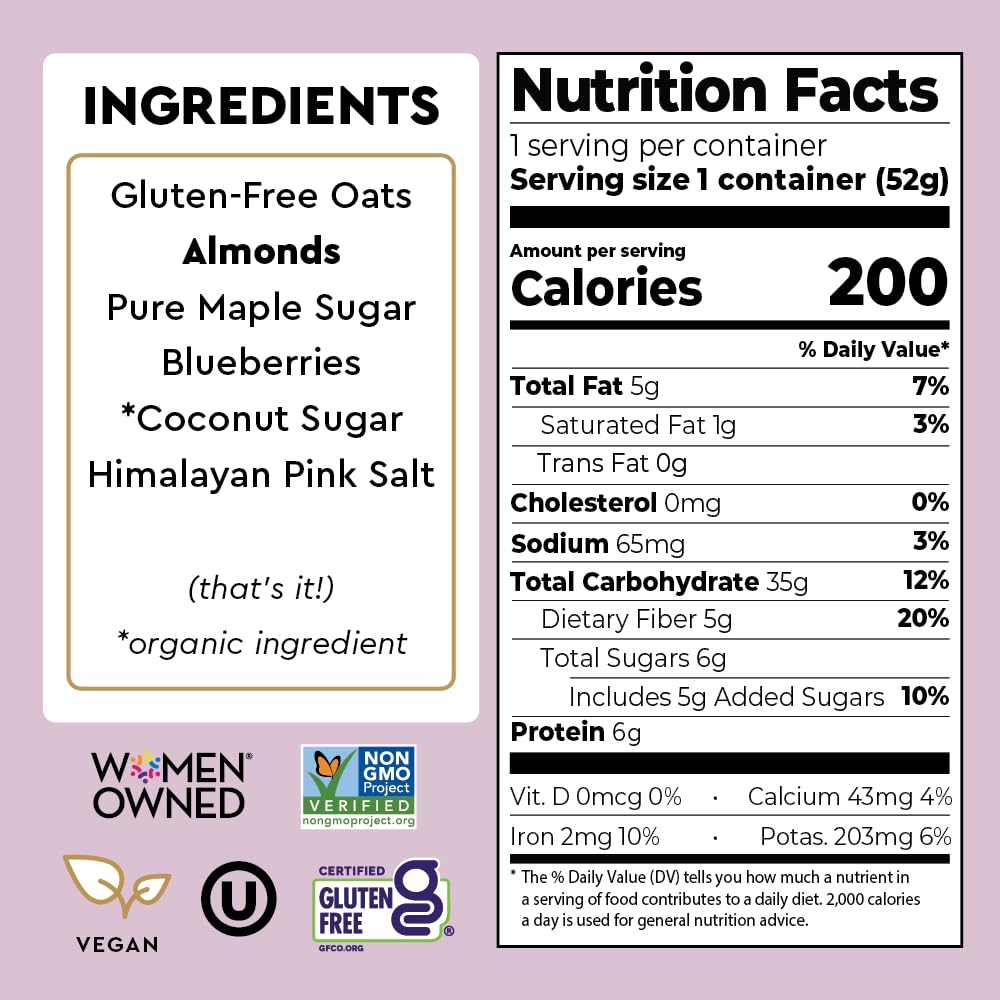 Fresh blueberries and oats in MYLK LABS Blueberry Maple Oatmeal for real fruit flavor.