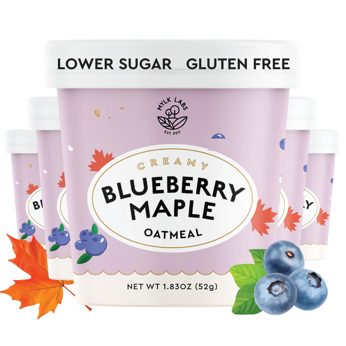 MYLK LABS Blueberry Maple Oatmeal Cup on a breakfast setup for quick nourishment.