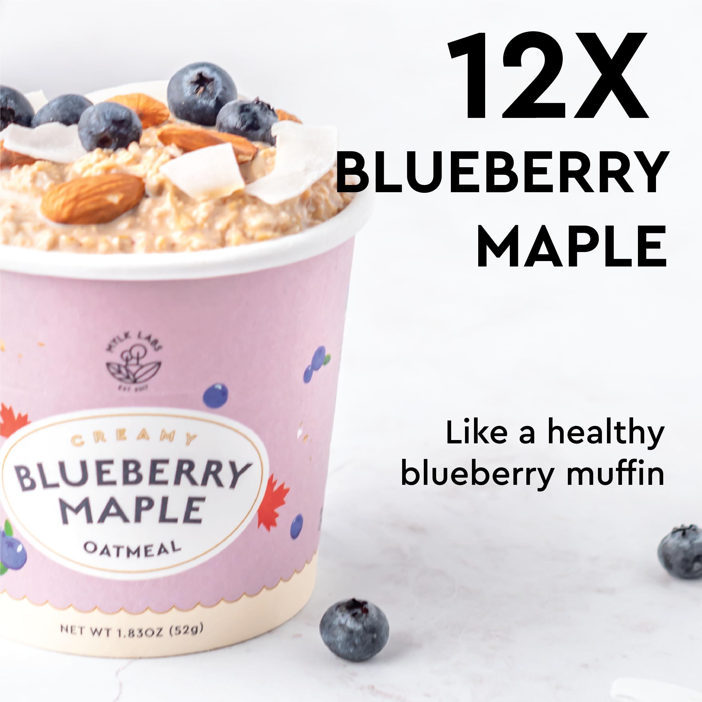 MYLK LABS Blueberry Maple Oatmeal Cup real blueberries highlight natural fruit flavor