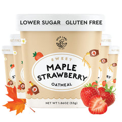 Mylk Labs Maple Strawberry Oatmeal Cup packaging shows convenient gluten-free breakfast option.