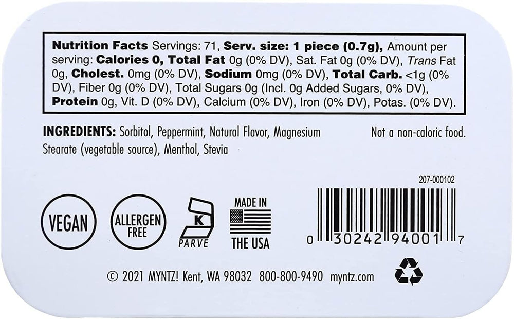 Myntz Wintermint tin pack showing four mints for on-the-go freshness