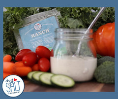 Pour-ready MySALT Ranch dressing from mix with buttermilk.