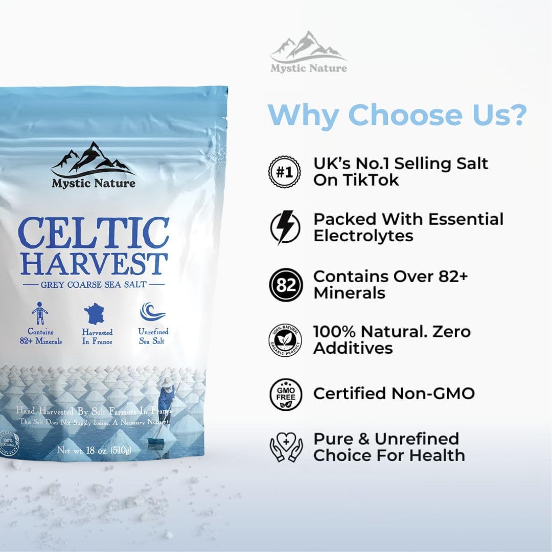 Mystic Nature Celtic Harvest salt on table for finishing meals.