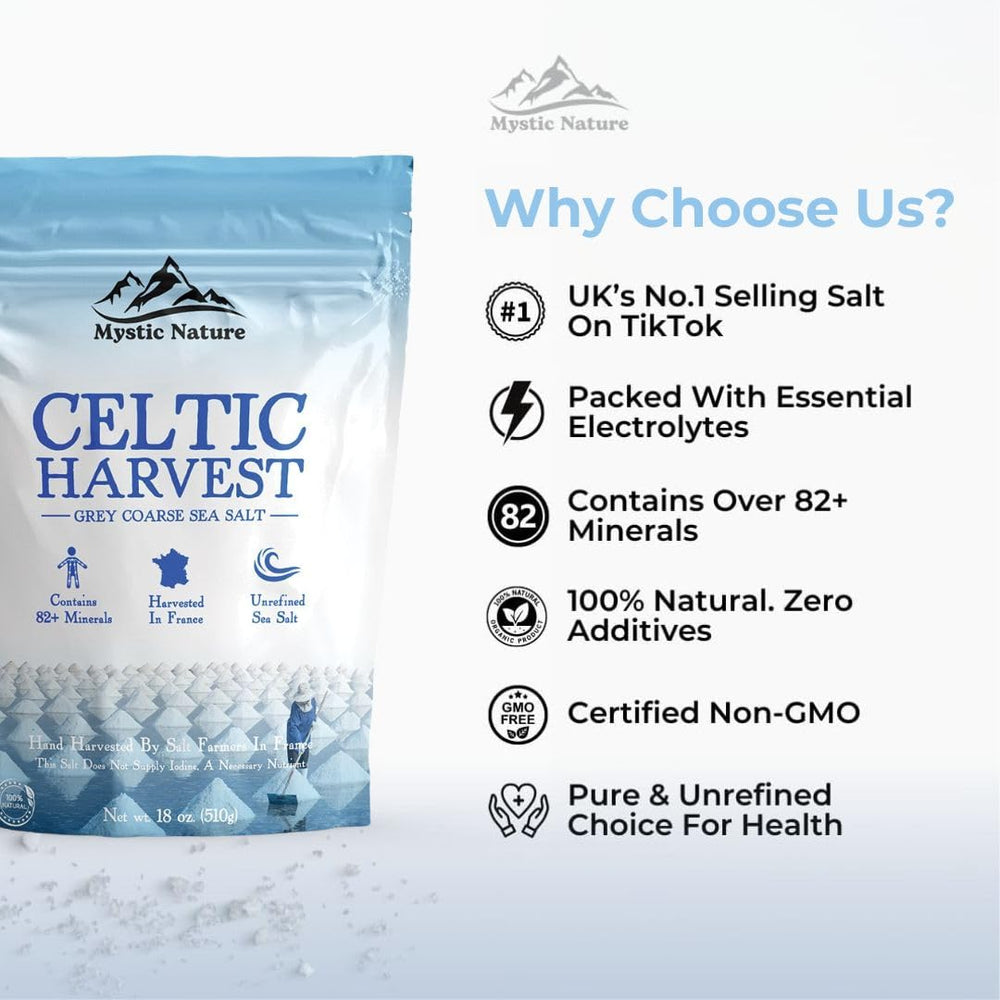 Mystic Nature Celtic Harvest salt on table for finishing meals.