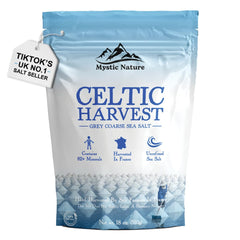 Mystic Nature Celtic Harvest grey salt crystals close-up for mineral-rich finishing.