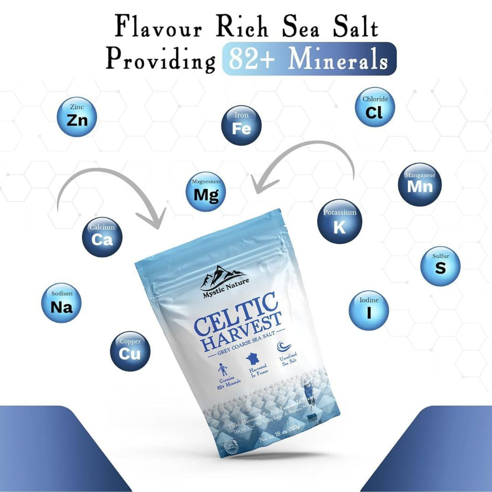 Mystic Nature Celtic Harvest mineral-rich salt with natural mineral specks.