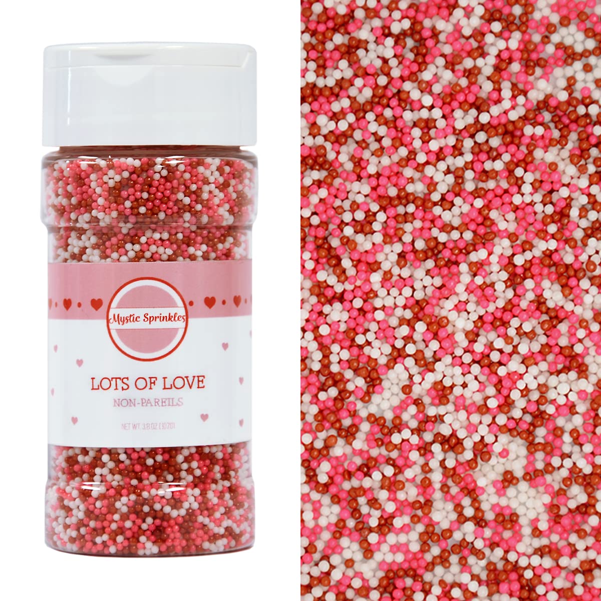Mystic Sprinkles Lots of Love nonpareils jar adds festive color to desserts